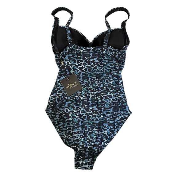 NEW Women's NIP TUCK Navy Leopard Multi-Fit Cup Ruched One Piece Swimsuit Size 8 - Picture 3 of 14